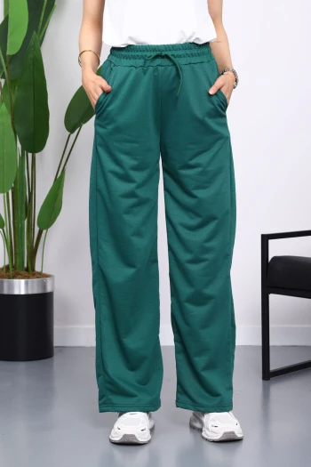 Yeşil Bel Lastikli İki İplik Palazzo Eşofman Alt