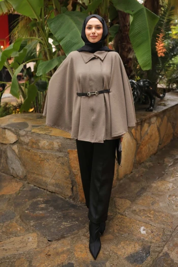 Açık Haki Kemerli Kaşe Panço