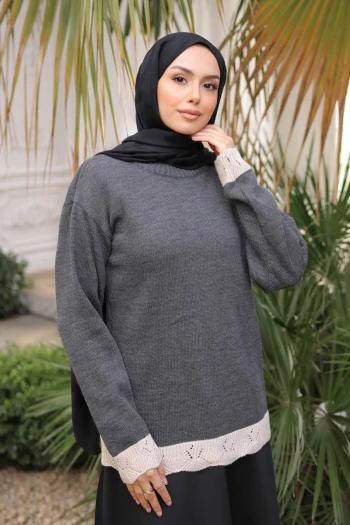 Antrasit Bisiklet Yaka Triko Kazak