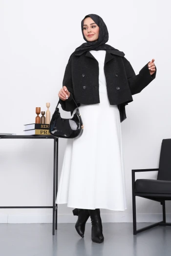 Antrasit Kısa Düğmeli Kaşe Ceket