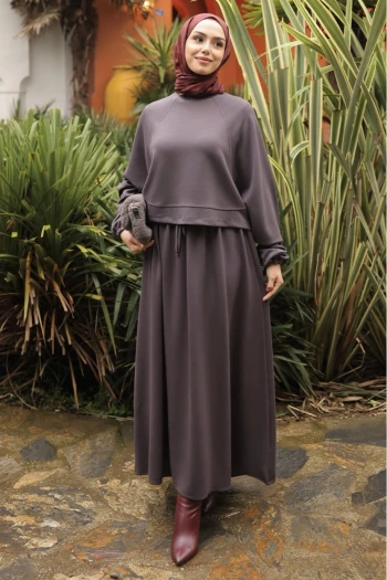 Antrasit Oversize Sweat Etekli Modal Takım