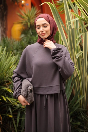 Antrasit Oversize Sweat Etekli Modal Takım