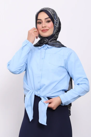 Bebe Mavi Tek Cepli Ön Bağlamalı Gömlek