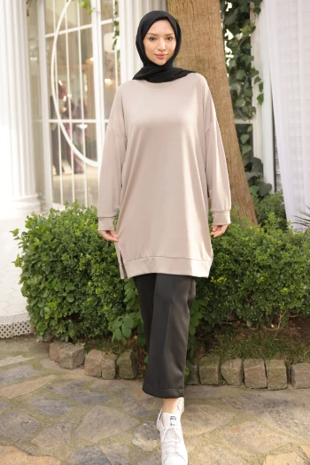 Bej Bisiklet Yaka Modal Tunik