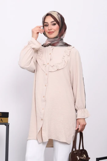 Bej Önü Fırfırlı Ayrobin Tunik
