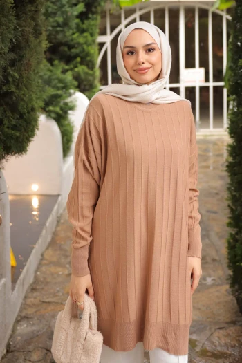 Bisküvi Bisiklet Yaka Merserize Salaş Triko Tunik