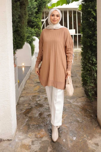 Bisküvi Bisiklet Yaka Merserize Salaş Triko Tunik