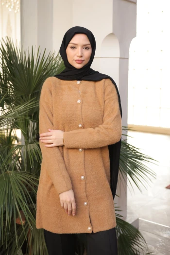 Bisküvi Düğmeli Angora Yumoş Triko Hırka