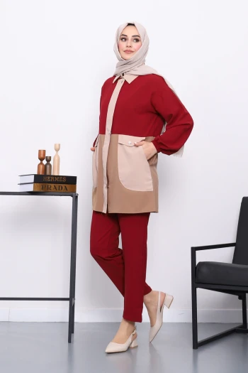 Bordo Cepli Tunik Pantolonlu Takım