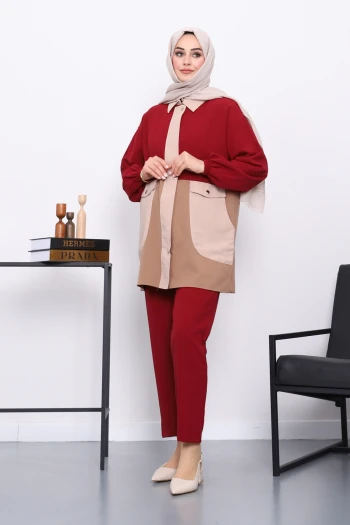 Bordo Cepli Tunik Pantolonlu Takım