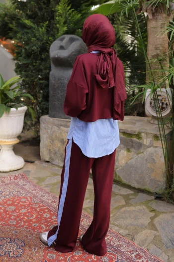 Bordo Pelerin Görünümlü Gömlek Pantolonlu Modal Takım