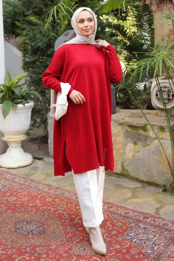 Bordo Salaş Kalıp Uzun Boy Triko Tunik
