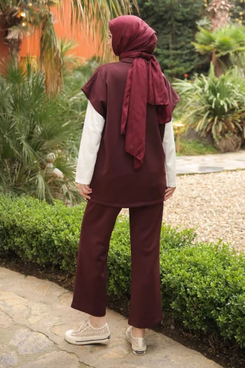 Bordo Scuba Yelek Pantolonlu Üçlü Takım