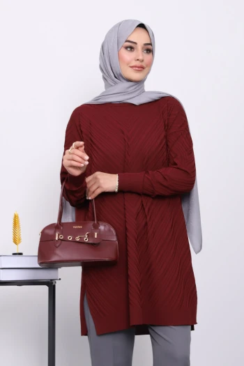 Bordo Soğuk İplik Merserize Triko Tunik