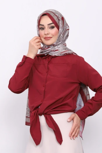 Bordo Tek Cepli Ön Bağlamalı Gömlek