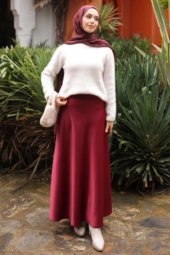 Bordo Uzun Saten Etek