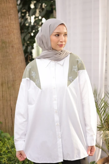 Çağla Garnili Taş Detaylı Gömlek