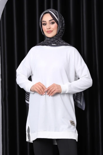 Ekru Bisiklet Yaka Armalı Tunik