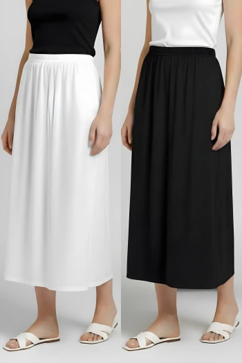 Ekru - Siyah 2'li Paket Bel Lastikli Etek Astar Kombinezon