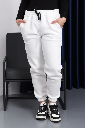 Ekru Üç İplik Şardonlu Eşofman Altı