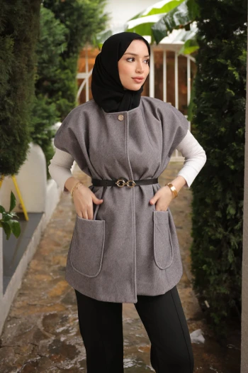 Füme Kemerli Astarlı Kaşe Yelek