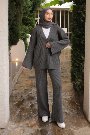Füme Selanik Örme Hırka Pantolonlu Triko Takım