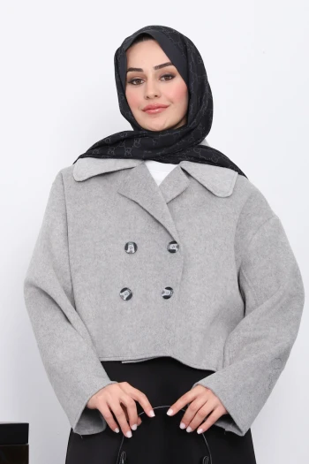 Gri Kısa Düğmeli Kaşe Ceket