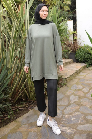Haki Bisiklet Yaka Modal Tunik
