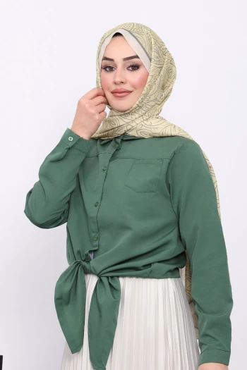 Haki Tek Cepli Ön Bağlamalı Gömlek