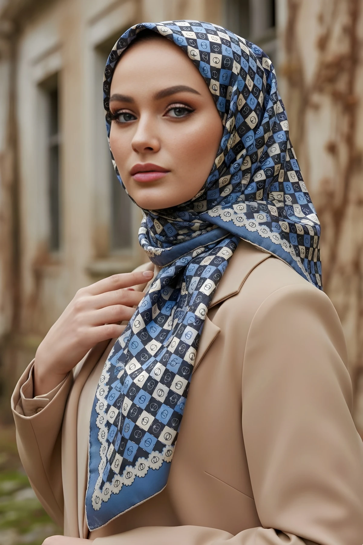 İndigo İpekhan Soft Dijital Pamuklu Eşarp