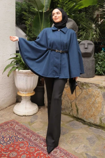 İndigo Kemerli Kaşe Panço