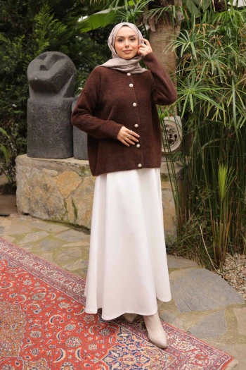 Kahverengi Bisiklet Yaka Angora Yumoş Hırka