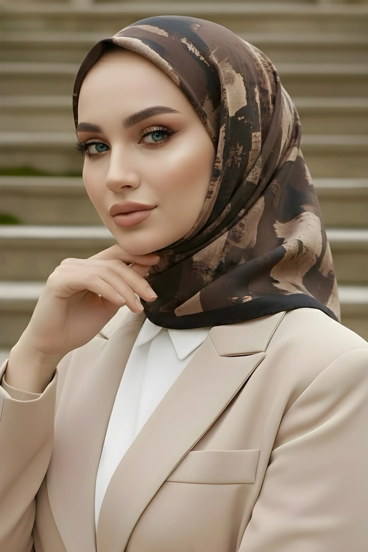 Kahverengi İpekhan Soft Dijital Pamuklu Eşarp