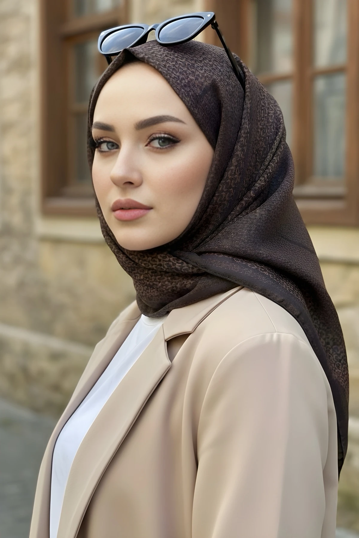 Kahverengi İpekhan Soft Dijital Pamuklu Eşarp