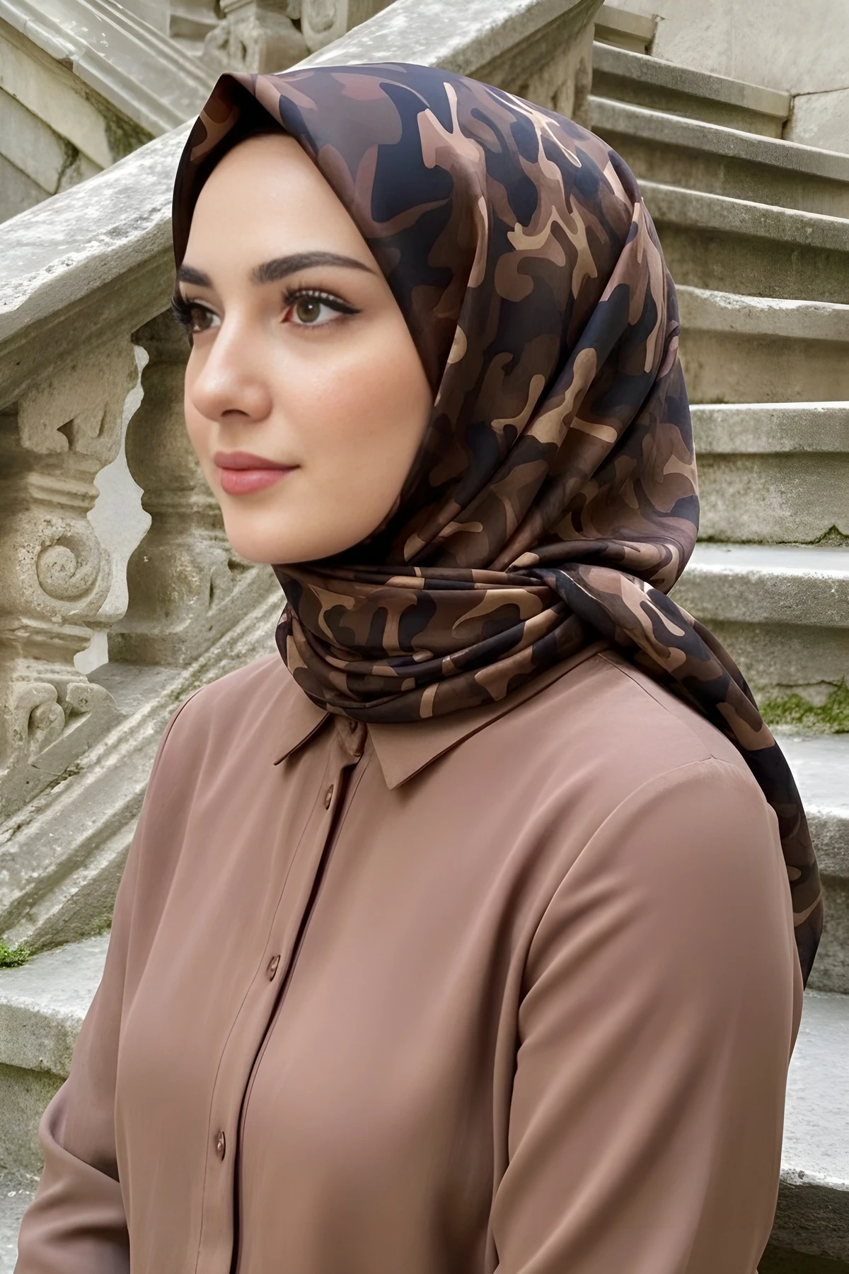 Kahverengi İpekhan Soft Dijital Pamuklu Eşarp