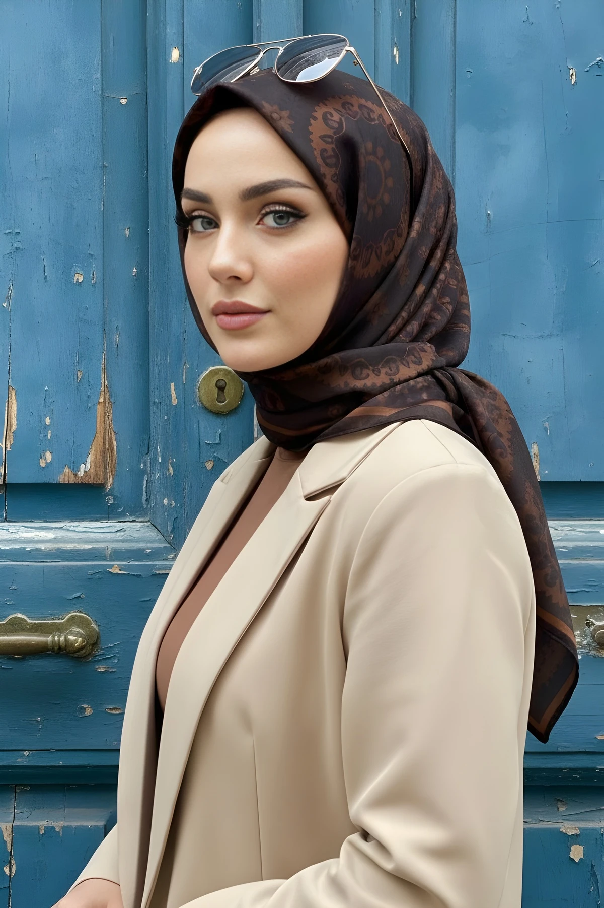 Kahverengi İpekhan Soft Dijital Pamuklu Eşarp