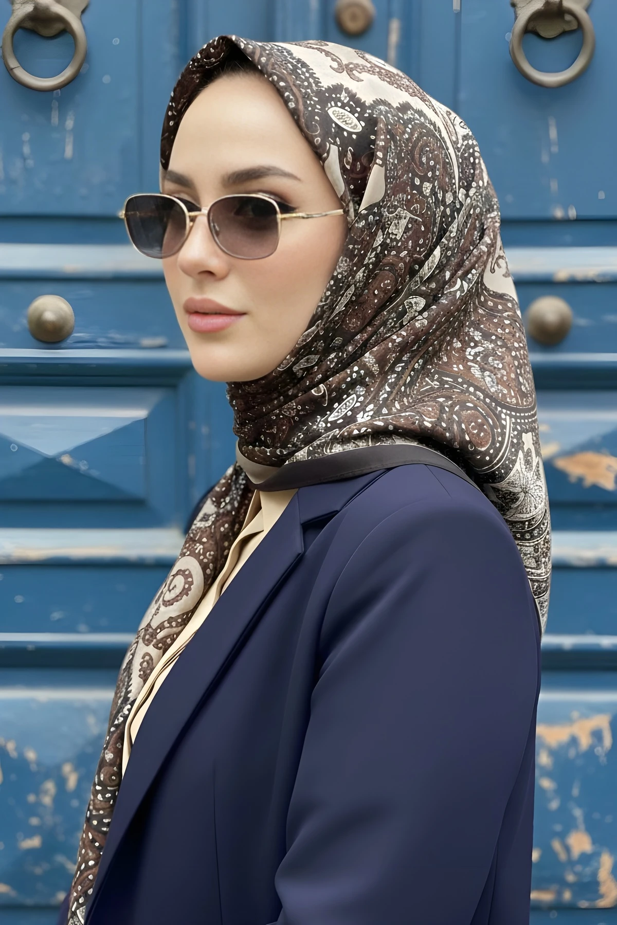 Kahverengi İpekhan Soft Dijital Pamuklu Eşarp