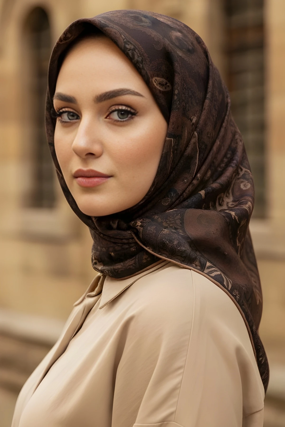 Kahverengi İpekhan Soft Dijital Pamuklu Eşarp