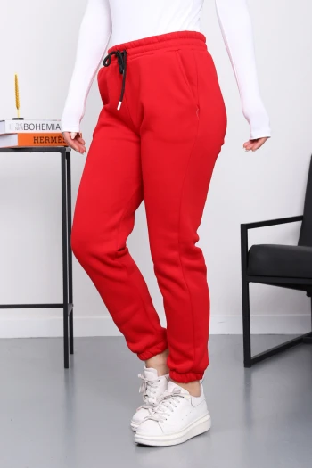 Kırmızı Üç İplik Şardonlu Eşofman Altı