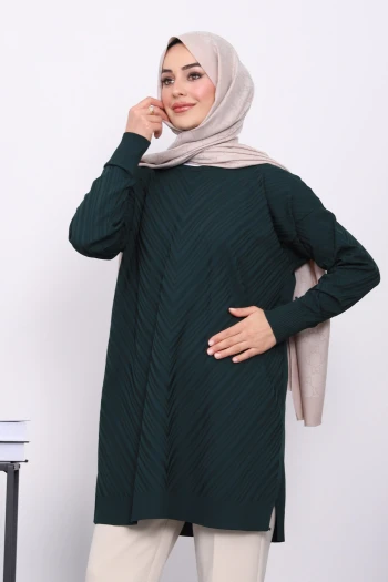 Koyu Yeşil Soğuk İplik Merserize Triko Tunik
