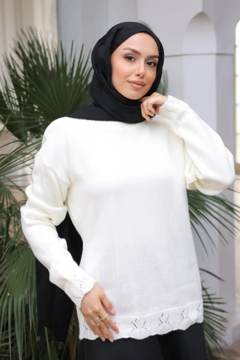 Krem Bisiklet Yaka Triko Kazak