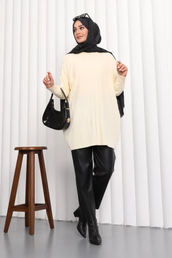 Krem Merserize Salaş Triko Tunik
