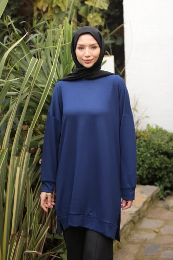 Lacivert Bisiklet Yaka Modal Tunik