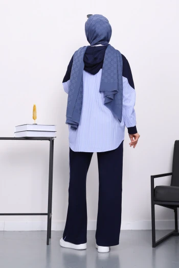 Lacivert Gömlek Garnili Pantolonlu Takım