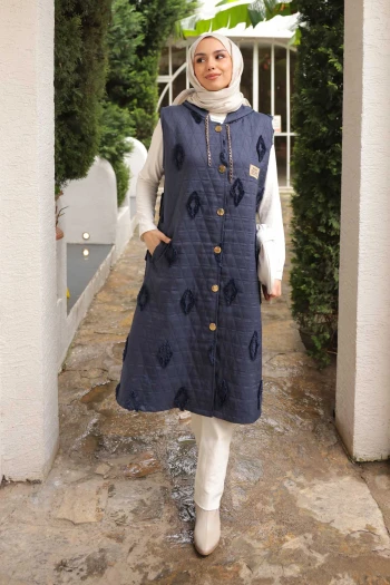 Lacivert Kapüşonlu Kapitone Yelek