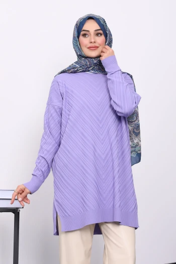 Lila Soğuk İplik Merserize Triko Tunik