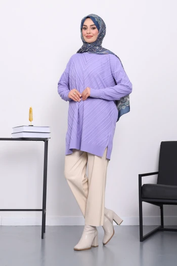 Lila Soğuk İplik Merserize Triko Tunik