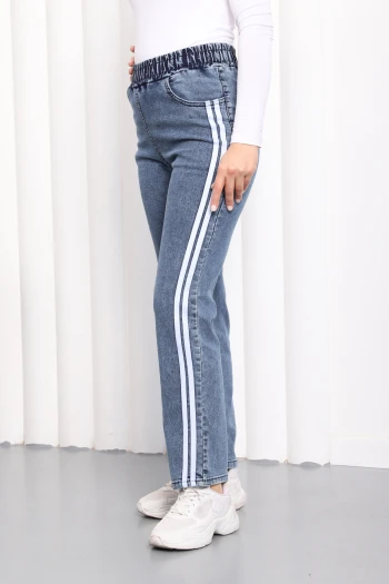 Mavi Paça Düğmeli Kot Pantolon