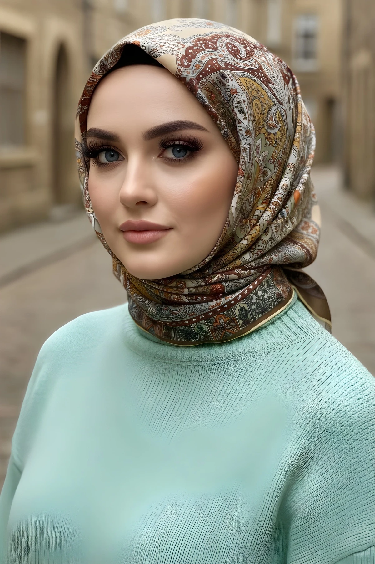 Mint Yeşili İpekhan Soft Dijital Pamuklu Eşarp