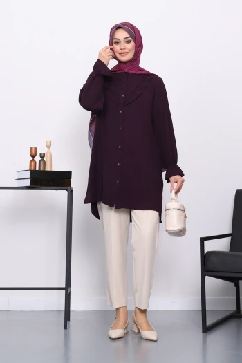 Mürdüm Önü Fırfırlı Ayrobin Tunik